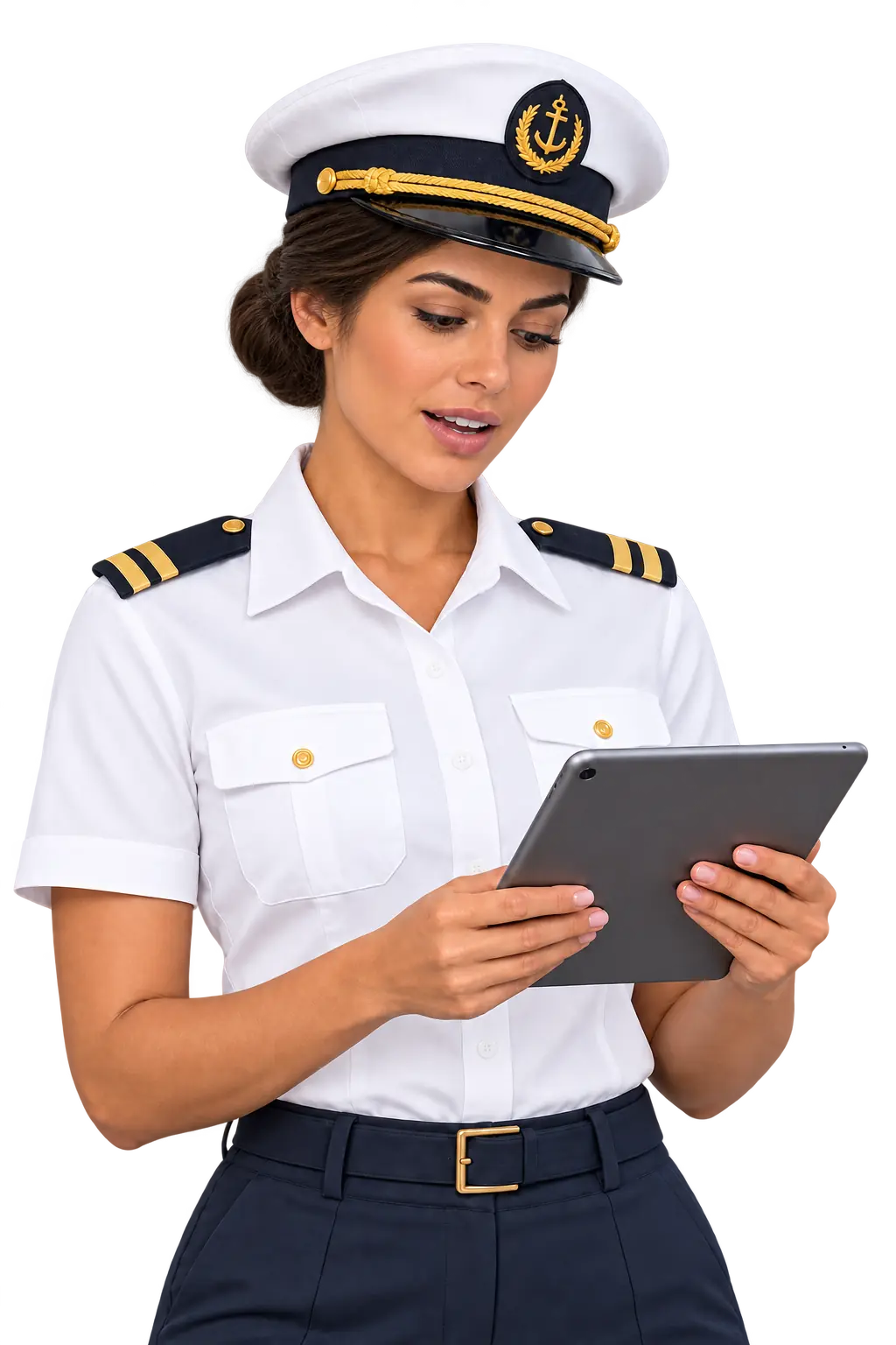 Female yacht captain reading the morning briefing