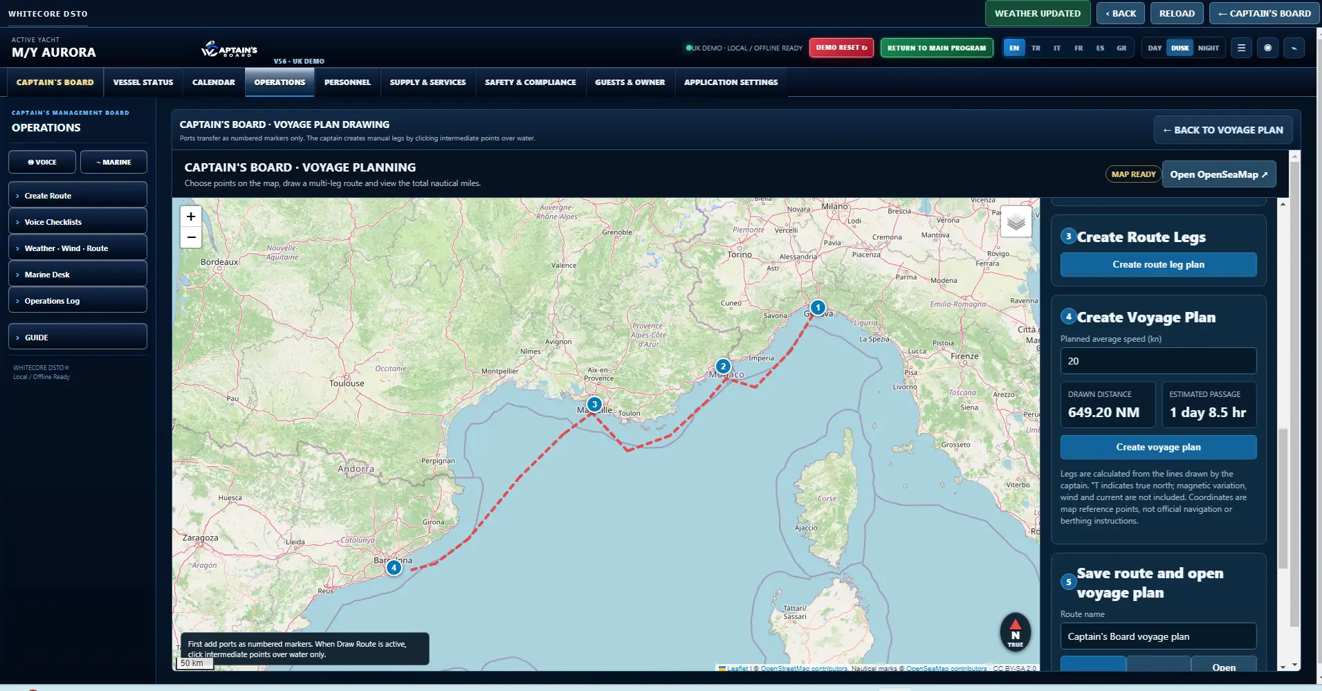 Captain’s Board™ voyage planning interface